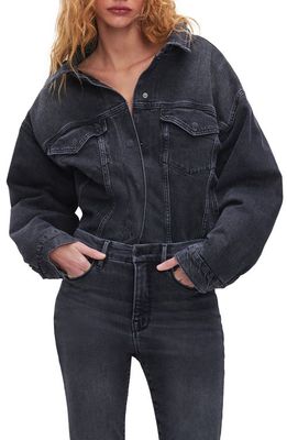 Good American Cotton Denim Trucker Jacket in Black281