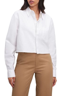 Good American Crop Cotton Oxford Button-Up Shirt in White001