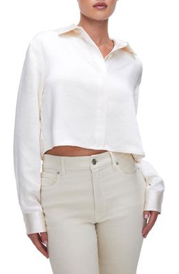 Good American Crop Satin Button-Up Shirt in Ivory001