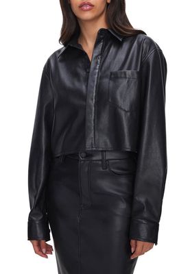 Good American Faux Leather Crop Button-Up Shirt in Black001