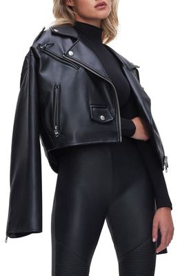 Good American Faux Leather Crop Moto Jacket in Black