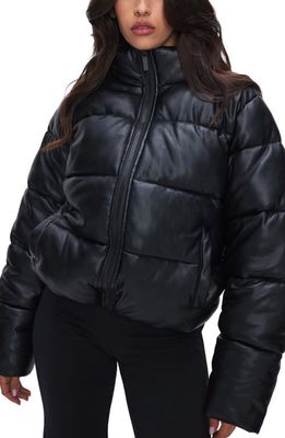 Good American Faux Leather Puffer Jacket in Black001