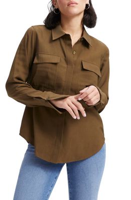 Good American Flap Pocket Button-Up Shirt in Fog001