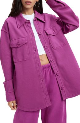 Good American Fleece Shirt Jacket in Pop Thistle005