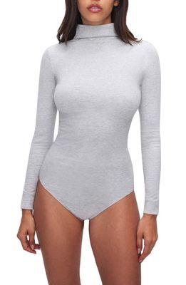 Good American Funnel Neck Long Sleeve Stretch Cotton Bodysuit in Heather Grey001