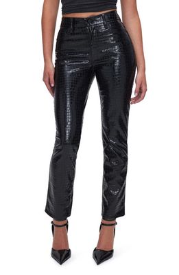 Good American Good Classic Croc Embossed Faux Leather Ankle Pants in Black001
