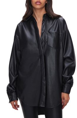 Good American Good Faux Leather Button-Up Shirt in Black001