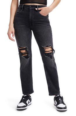 Good American Good Icon High Waist Crop Straight Leg Jeans in Black290