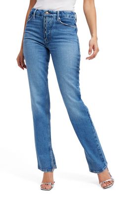 Good American Good Icon High Waist Slit Hem Straight Leg Jeans in Indigo344