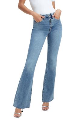 Good American Good Leg Button Fly Flare Jeans in Indigo330