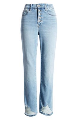 Good American Good Legs Distressed Button Fly Straight Leg Jeans in Indigo506