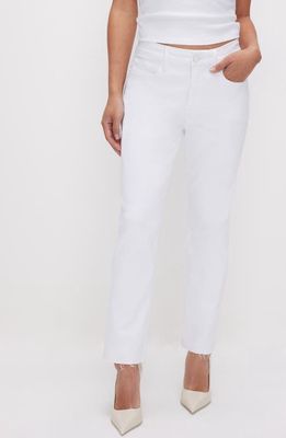 Good American Good Petite Raw Hem Straight Leg Jeans in White037