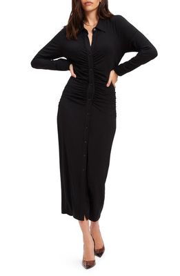 Good American Good Touch Button Front Midi Dress in Black001
