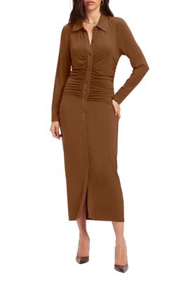 Good American Good Touch Button Front Midi Dress in Burnt Caramel002