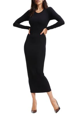 Good American Good Touch Long Sleeve Body-Con Midi Dress in Black001