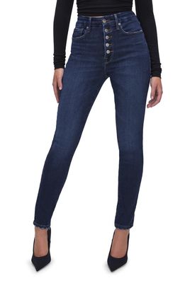 Good American Good Waist Exposed Button Frayed Skinny Jeans in Indigo566