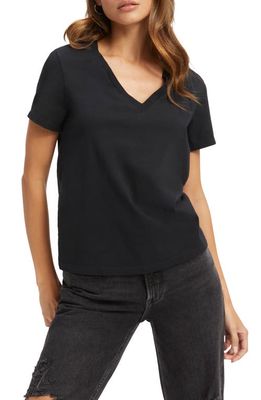 Good American Heritage V-Neck Cotton T-Shirt in Black001