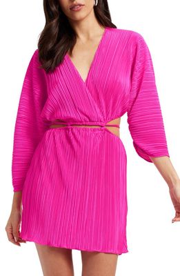 Good American Long Sleeve Cutout Plissé Dress in Fuchsia Pink001