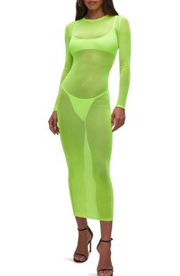 Good American Mesh Swim Cover-Up Maxi Dress in Electric Lime002