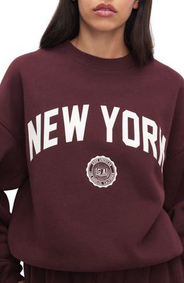 Good American New York Brushed Fleece Graphic Sweatshirt in Malbec003
