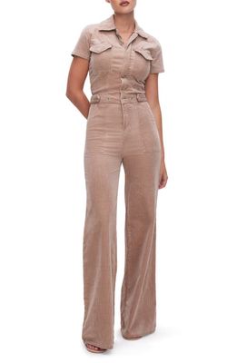 Good American Palazzo Corduroy Jumpsuit in Putty