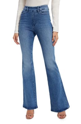 Good American Pull-On Flare Jeans in Indigo490