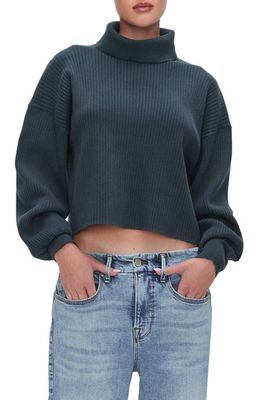 Good American Rib Crop Turtleneck Sweater in Dark Pine002