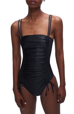 Good American Ruched One-Piece Swimsuit in Black001