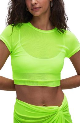 Good American Semisheer Mesh Crop Cover-Up T-Shirt in Electric Lime002