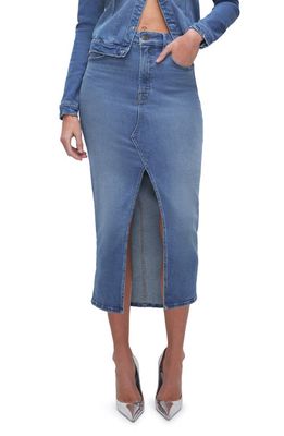 Good American Slit Front Denim Midi Skirt in Blue691