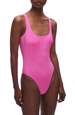 Good American Sparkle Metallic One-Piece Swimsuit in Knockoutpink001