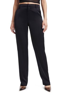Good American Stretch Satin Trousers in Black001