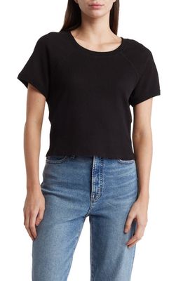 Good American Thermal Raglan Sleeve Crop T-Shirt in Black001