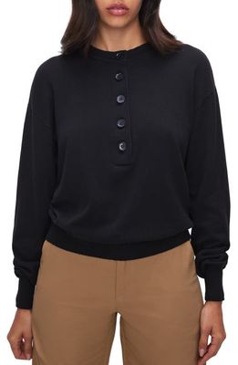 Good American Tissue Weight Cotton Blend Henley Sweater in Black001