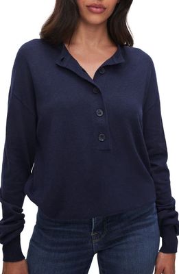 Good American Tissue Weight Cotton Blend Henley Sweater in Blue Rinse