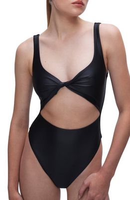 Good American Twisted Cutout One-Piece Swimsuit in Black001