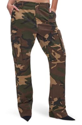 Good American Uniform Camouflage Cargo Pants in Fatigue Green Amo01