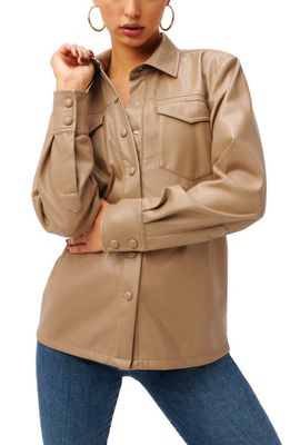 Good American Utility Faux Leather Button-Up Shirt in Warm Caramel