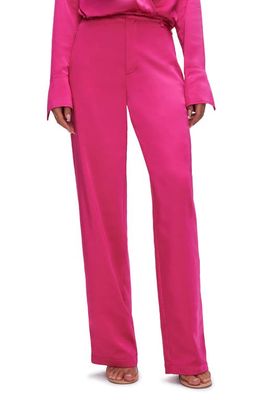 Good American Washed Satin Straight Leg Pants in Love Potion007