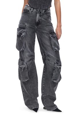 Good American Wide Leg Denim Cargo Jeans in Black299