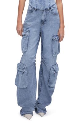 Good American Wide Leg Denim Cargo Jeans in Indigo301