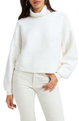 Good American Wide Rib Crop Turtleneck Sweater in Ivory