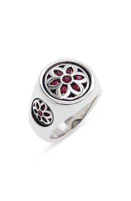 Good Art Hlywd Men's Small Club Ruby Flower Signet Ring in Silver 