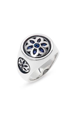 Good Art Hlywd Men's Small Club Sapphire Flower Signet Ring in Silver 