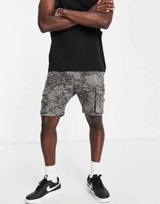 Good For Nothing acid wash cargo pocket shorts in gray