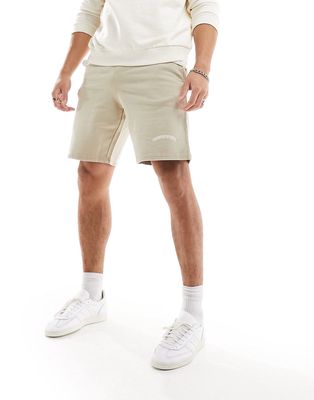 Good For Nothing acid wash jersey shorts in beige with logo print-Neutral