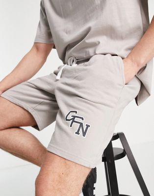 Good For Nothing jersey shorts in stone gray with varsity logo print - part of a set
