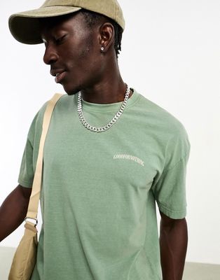 Good For Nothing oversized acid wash t-shirt in khaki with chest logo print - part of a set-Green