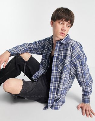 Good For Nothing oversized flannel shirt in blue