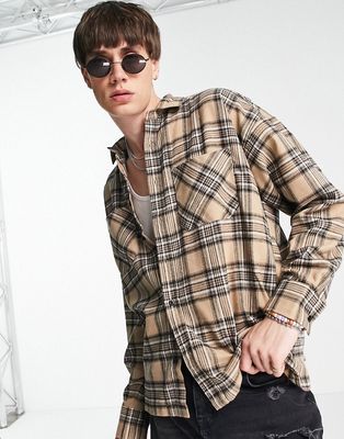 Good For Nothing oversized flannel shirt in brown
